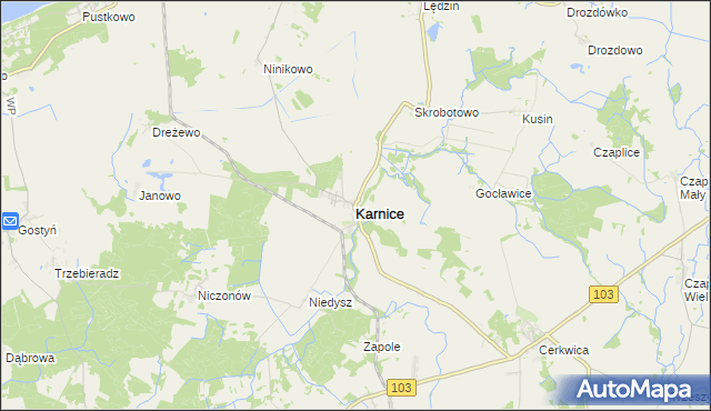 mapa Karnice powiat gryficki, Karnice powiat gryficki na mapie Targeo