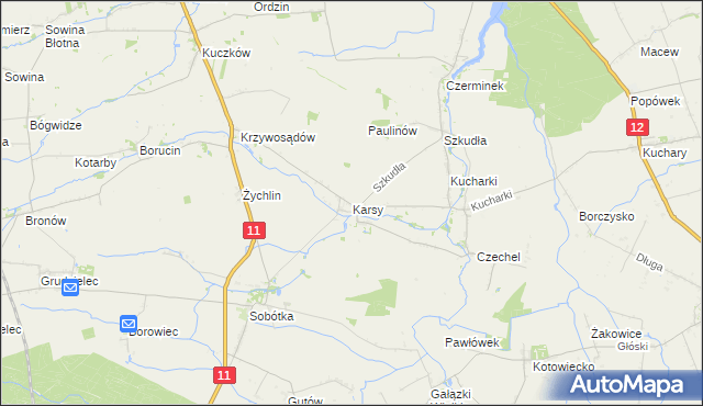 mapa Karsy gmina Gołuchów, Karsy gmina Gołuchów na mapie Targeo