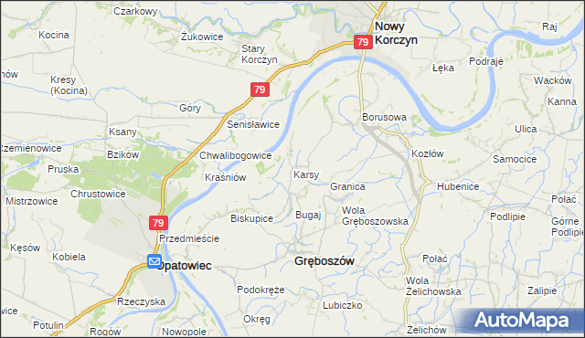 mapa Karsy gmina Gręboszów, Karsy gmina Gręboszów na mapie Targeo