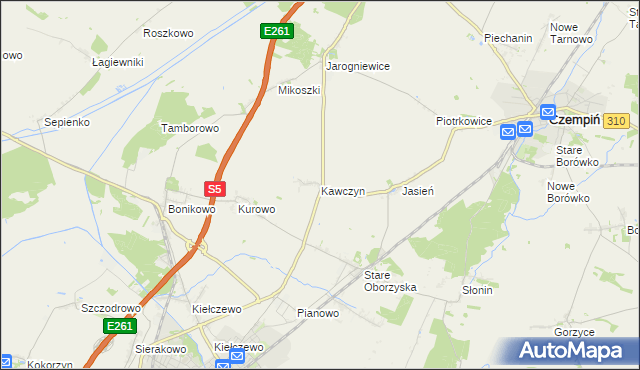 mapa Kawczyn gmina Kościan, Kawczyn gmina Kościan na mapie Targeo