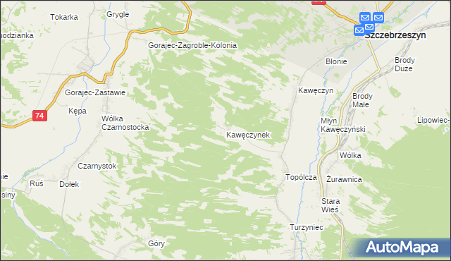 mapa Kawęczynek gmina Szczebrzeszyn, Kawęczynek gmina Szczebrzeszyn na mapie Targeo