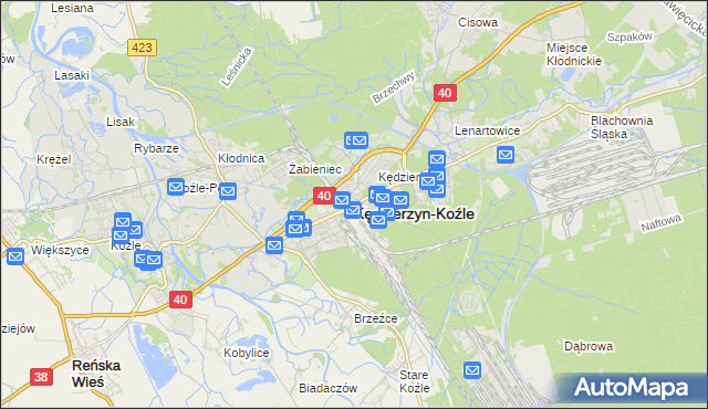 mapa Kędzierzyna-Koźle, Kędzierzyn-Koźle na mapie Targeo