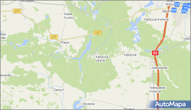 mapa Kęszyca Leśna, Kęszyca Leśna na mapie Targeo