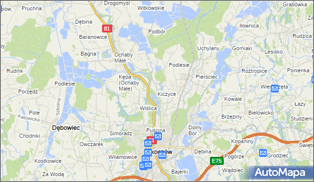 mapa Kiczyce, Kiczyce na mapie Targeo