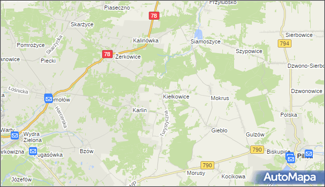 mapa Kiełkowice, Kiełkowice na mapie Targeo