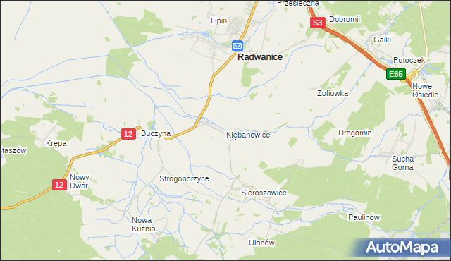 mapa Kłębanowice gmina Radwanice, Kłębanowice gmina Radwanice na mapie Targeo