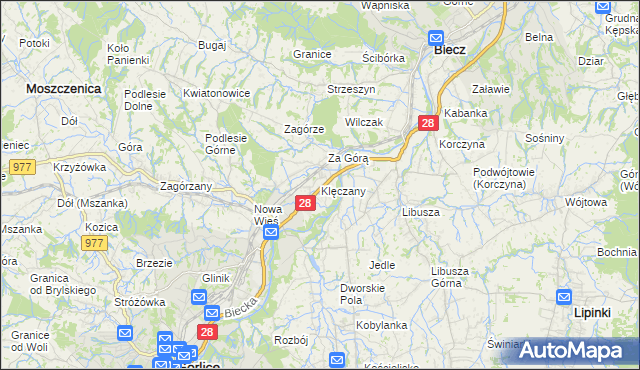 mapa Klęczany gmina Gorlice, Klęczany gmina Gorlice na mapie Targeo