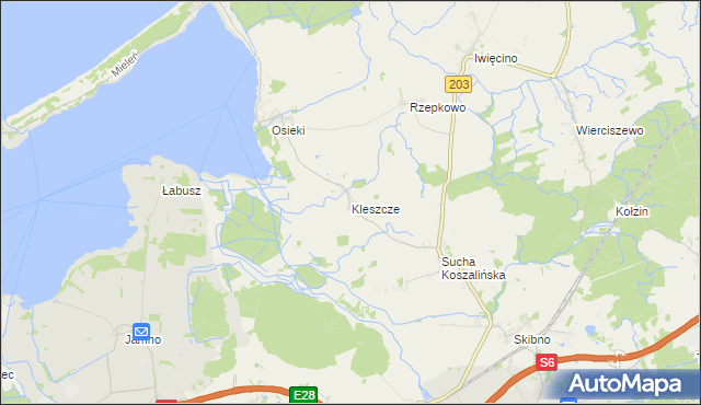 mapa Kleszcze gmina Sianów, Kleszcze gmina Sianów na mapie Targeo