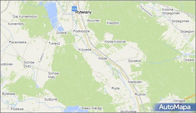 mapa Kłoda gmina Rytwiany, Kłoda gmina Rytwiany na mapie Targeo