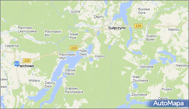 mapa Kłodno gmina Sulęczyno, Kłodno gmina Sulęczyno na mapie Targeo