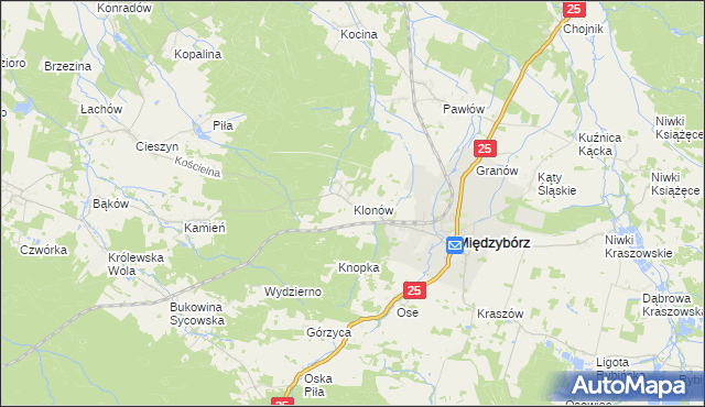 mapa Klonów gmina Międzybórz, Klonów gmina Międzybórz na mapie Targeo