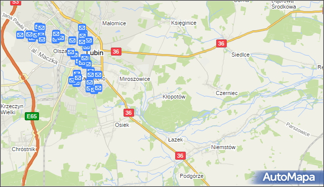 mapa Kłopotów gmina Lubin, Kłopotów gmina Lubin na mapie Targeo