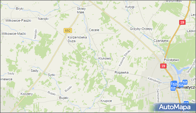 mapa Klukowo gmina Siemiatycze, Klukowo gmina Siemiatycze na mapie Targeo
