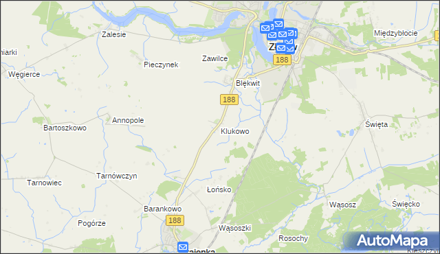 mapa Klukowo gmina Złotów, Klukowo gmina Złotów na mapie Targeo