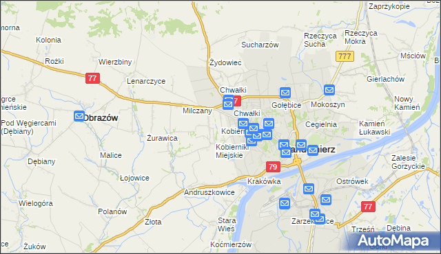 mapa Kobierniki gmina Samborzec, Kobierniki gmina Samborzec na mapie Targeo