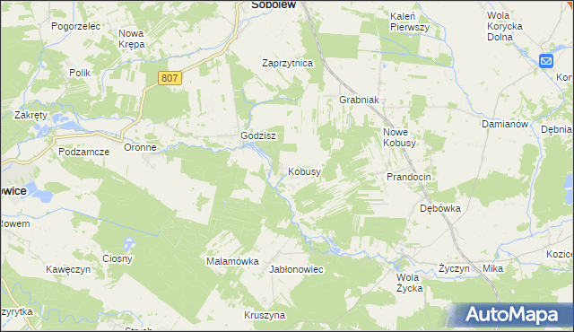 mapa Kobusy gmina Sobolew, Kobusy gmina Sobolew na mapie Targeo