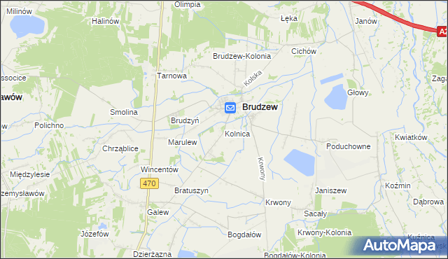 mapa Kolnica gmina Brudzew, Kolnica gmina Brudzew na mapie Targeo