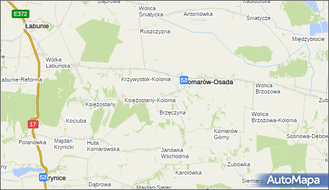 mapa Komarów-Wieś, Komarów-Wieś na mapie Targeo