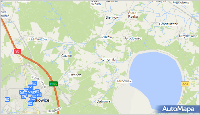 mapa Komorniki gmina Polkowice, Komorniki gmina Polkowice na mapie Targeo