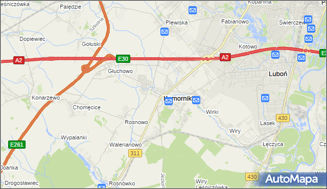 mapa Komorniki powiat poznański, Komorniki powiat poznański na mapie Targeo