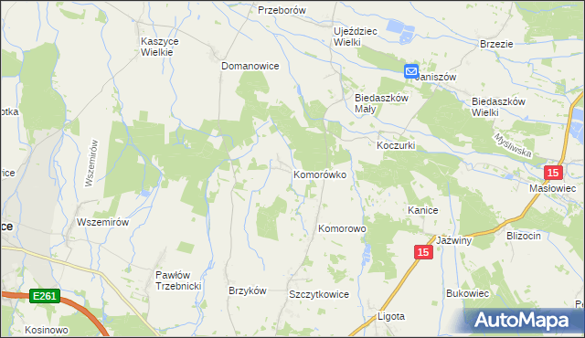 mapa Komorówko gmina Trzebnica, Komorówko gmina Trzebnica na mapie Targeo