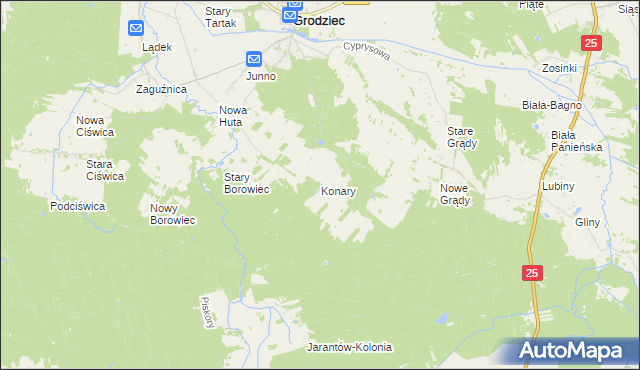 mapa Konary gmina Grodziec, Konary gmina Grodziec na mapie Targeo