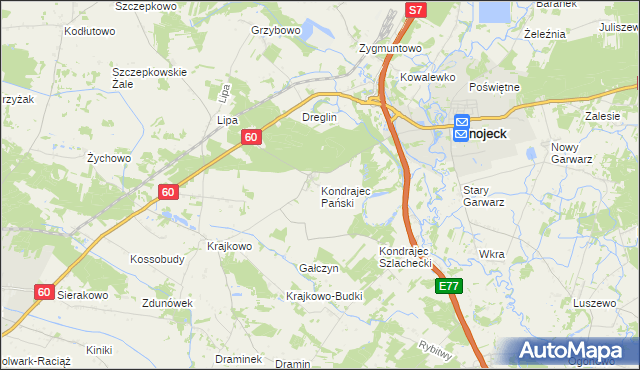 mapa Kondrajec Pański, Kondrajec Pański na mapie Targeo