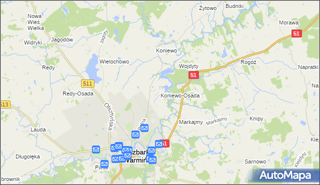 mapa Koniewo-Osada, Koniewo-Osada na mapie Targeo