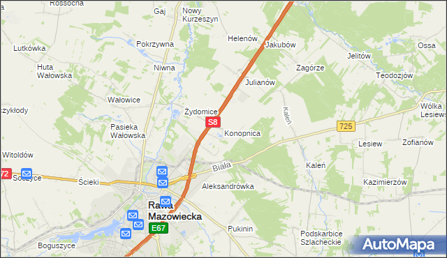 mapa Konopnica gmina Rawa Mazowiecka, Konopnica gmina Rawa Mazowiecka na mapie Targeo