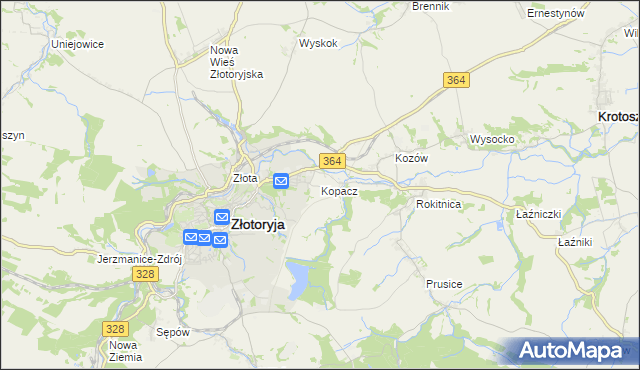 mapa Kopacz gmina Złotoryja, Kopacz gmina Złotoryja na mapie Targeo