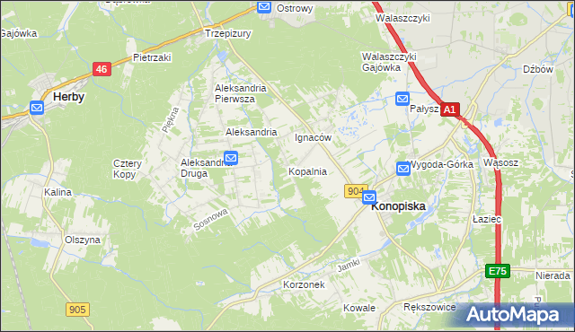 mapa Kopalnia gmina Konopiska, Kopalnia gmina Konopiska na mapie Targeo