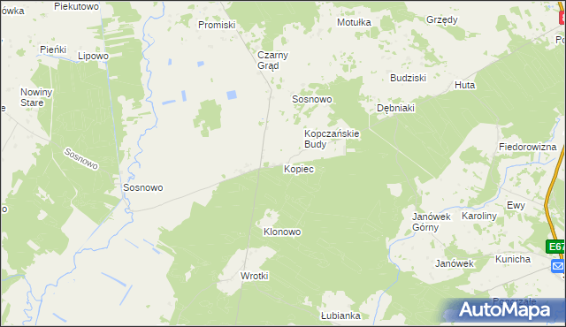 mapa Kopiec gmina Sztabin, Kopiec gmina Sztabin na mapie Targeo