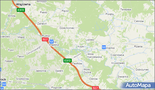 mapa Kopki gmina Wiązowna, Kopki gmina Wiązowna na mapie Targeo