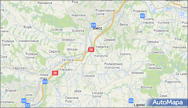 mapa Korczyna gmina Biecz, Korczyna gmina Biecz na mapie Targeo