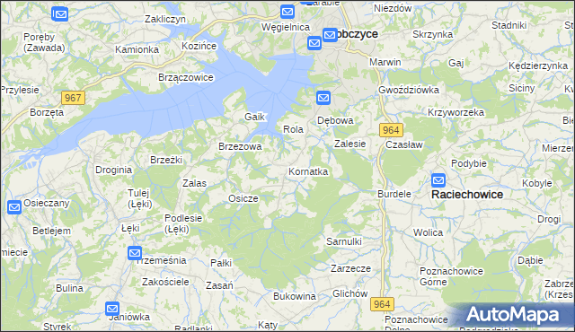 mapa Kornatka gmina Dobczyce, Kornatka gmina Dobczyce na mapie Targeo