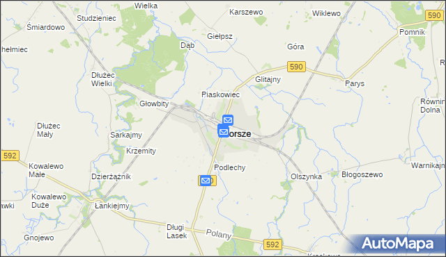 mapa Korsze, Korsze na mapie Targeo