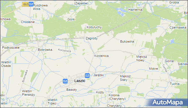 mapa Korzenica gmina Laszki, Korzenica gmina Laszki na mapie Targeo