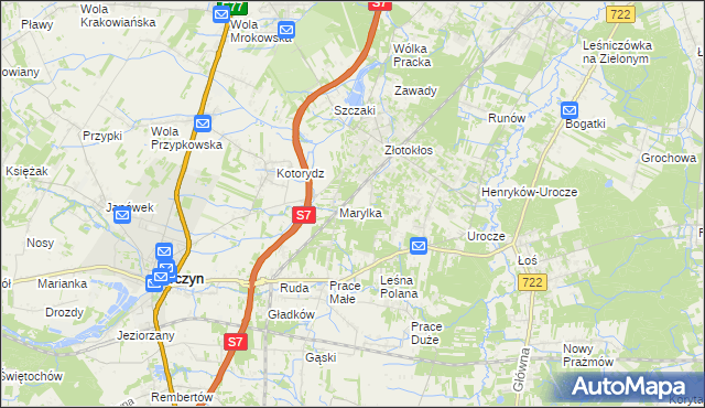 mapa Korzeniówka gmina Tarczyn, Korzeniówka gmina Tarczyn na mapie Targeo