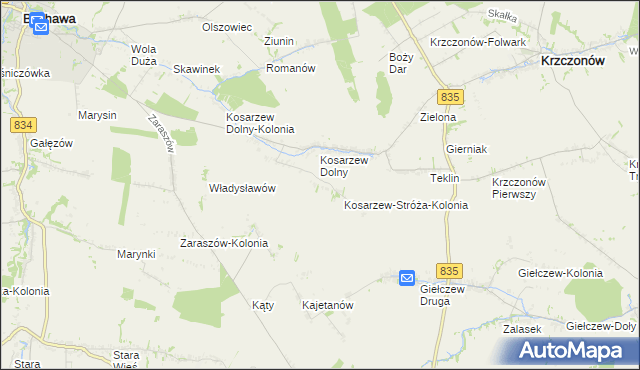mapa Kosarzew-Stróża, Kosarzew-Stróża na mapie Targeo