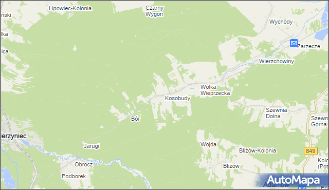 mapa Kosobudy gmina Zwierzyniec, Kosobudy gmina Zwierzyniec na mapie Targeo