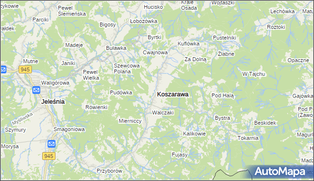 mapa Koszarawa, Koszarawa na mapie Targeo