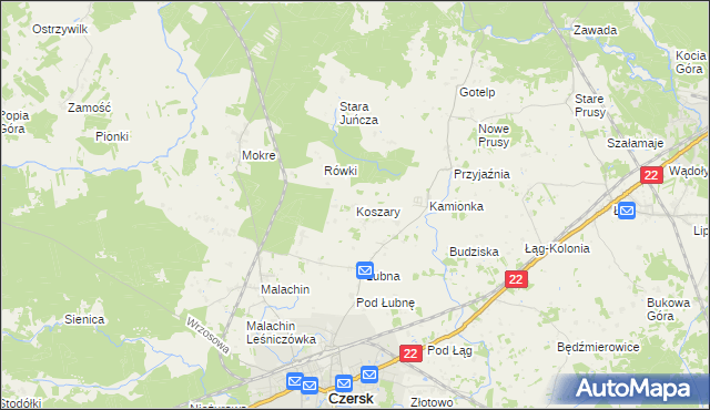 mapa Koszary gmina Czersk, Koszary gmina Czersk na mapie Targeo