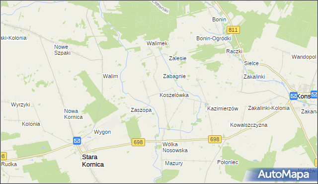 mapa Koszelówka gmina Stara Kornica, Koszelówka gmina Stara Kornica na mapie Targeo