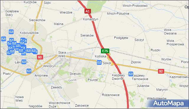 mapa Kotliska gmina Kutno, Kotliska gmina Kutno na mapie Targeo