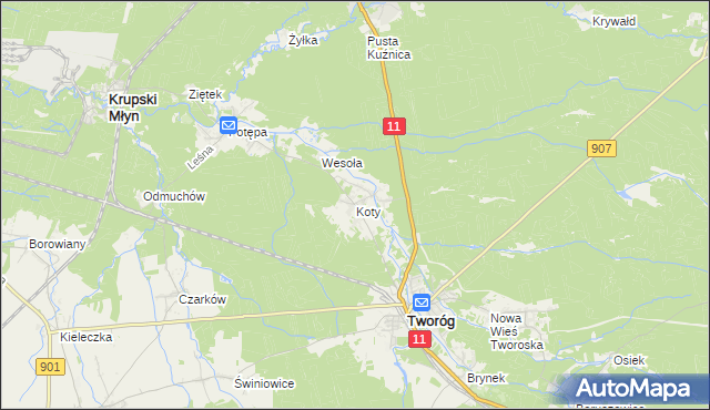 mapa Koty gmina Tworóg, Koty gmina Tworóg na mapie Targeo