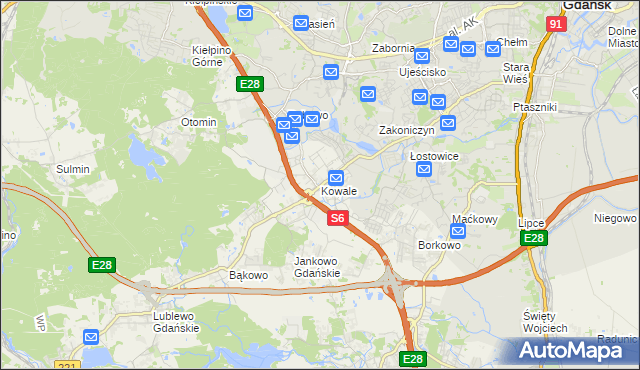 mapa Kowale gmina Kolbudy, Kowale gmina Kolbudy na mapie Targeo