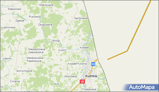 mapa Kowale gmina Kuźnica, Kowale gmina Kuźnica na mapie Targeo