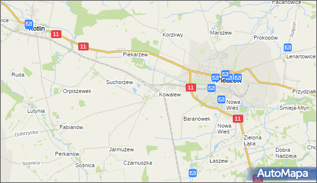 mapa Kowalew gmina Pleszew, Kowalew gmina Pleszew na mapie Targeo