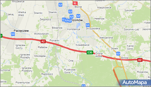 mapa Kowalewice gmina Parzęczew, Kowalewice gmina Parzęczew na mapie Targeo