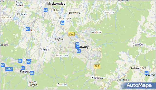 mapa Kowary powiat jeleniogórski, Kowary powiat jeleniogórski na mapie Targeo